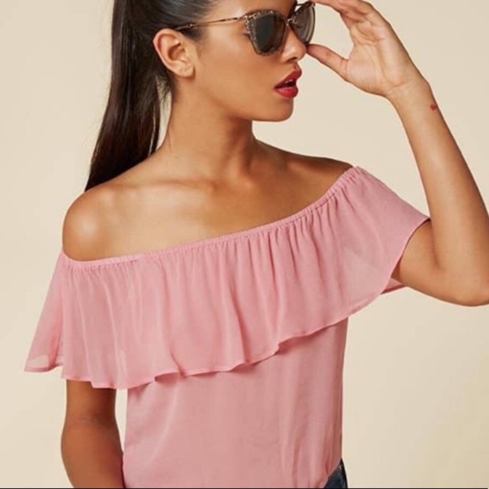 Reformation pink off the shoulders top
